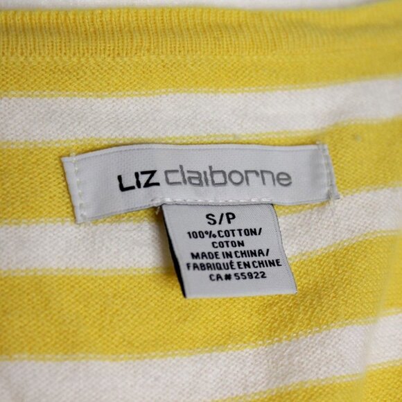 Liz Claiborne 100%  Cotton Yellow White Stripe Cardigan Sweater Size S - Picture 13 of 16